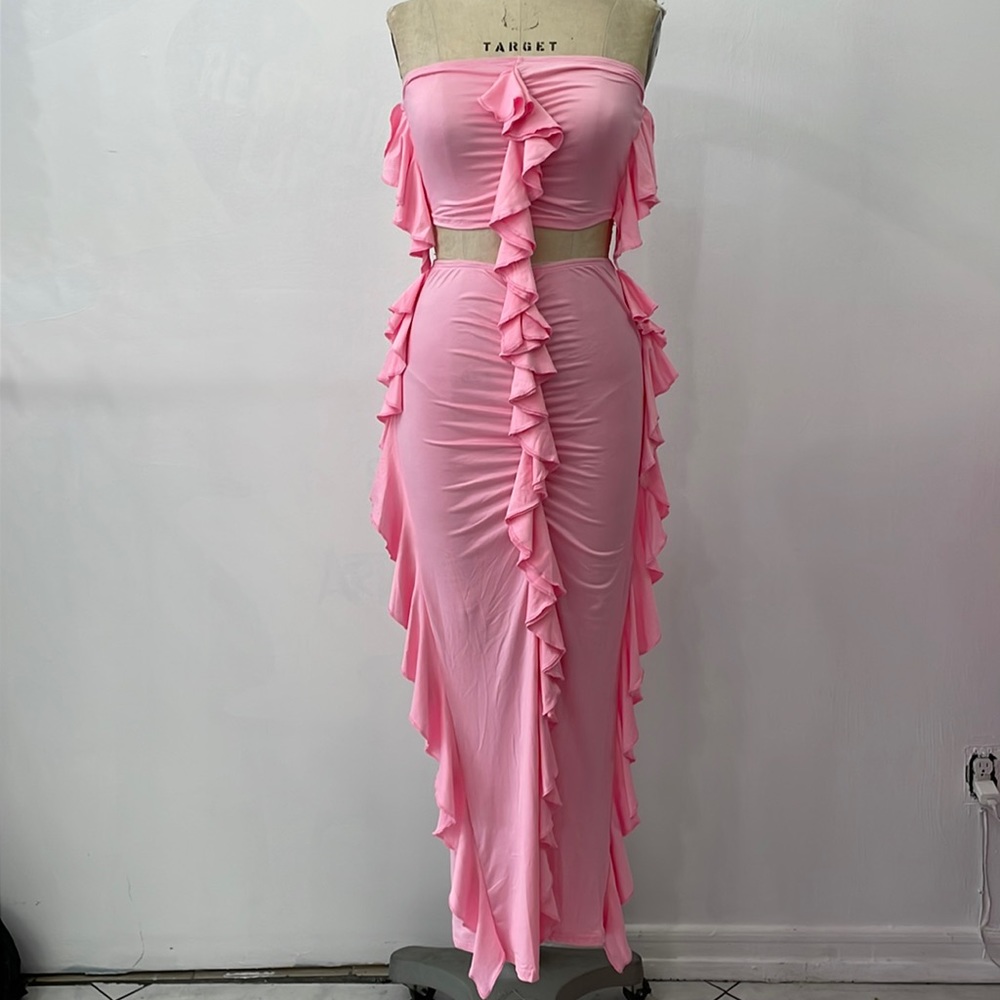 Ruffle Trim Maxi Skirt Set